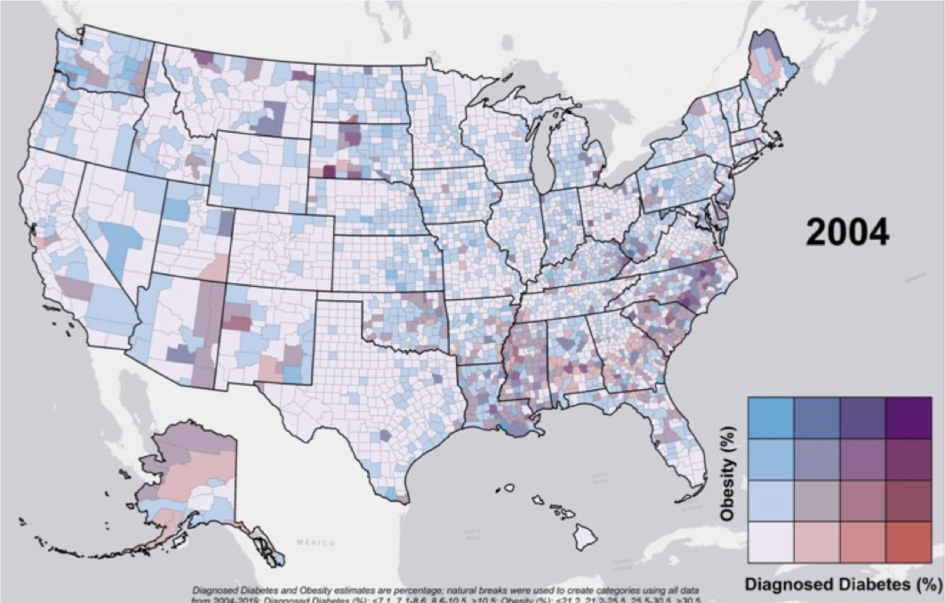 Diagnosed diabetes and obesity estimates in 2004